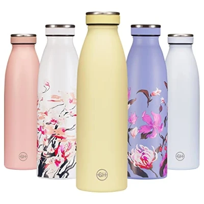 Afbeelding van B2DO for GH isotherme waterfles, 500 ml, irisgeel, herbruikbare metalen dubbelwandige vacuüm drinkfles van roestvrij staal, inox sportdrinkfles, BPA vrije