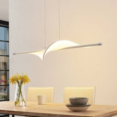 Afbeelding van Lucande Hanglamp met dimmer 1licht aluminium, textiel H: 20 cm wit, chroom Inclusief lichtbron