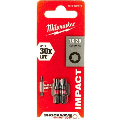 Afbeelding van Milwaukee Shockwave schroefbit lang 25mm Torx TX25 (2st)