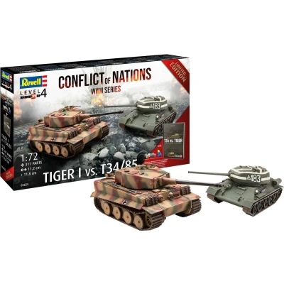 Afbeelding van 1:72 Revell 05655 Conflict of Nations WWII Tiger I vs. T34/85 Geschenkset met Boek Plastic Modelbouwpakket