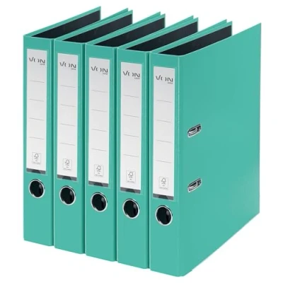 Afbeelding van VON Leitz 10561051 Lot de 5 classeurs A4 en Carton avec couverture plastique Largeur dos 50 mm, pour 350 feuilles, certifié FSC, l&#039;école, l&#039;étude et la maison, vert menthe