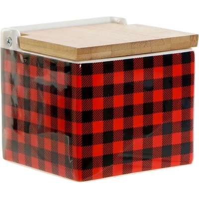 Afbeelding van Zoutvaatje met deksel DKD Home Decor 8424001758265 11,5 x 11 cm Rood Zwart Dolomite