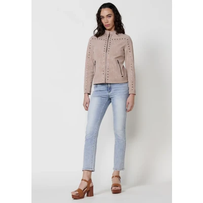 Afbeelding van Koroshi Imitatieleren jas, Dames, Maat: Small, Beige