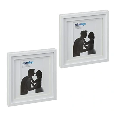 Afbeelding van Relaxdays fotolijst 25x25 cm set van 2 fotokader met passe partout wissellijst staand wit