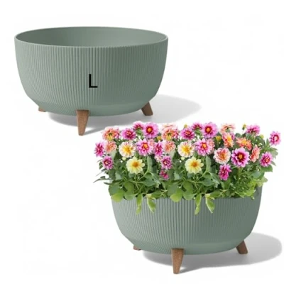 Afbeelding van MELTOM Bloempot met poten, kruidenpot, plantenbak, eco gerecycled (groen, L 40 cm)