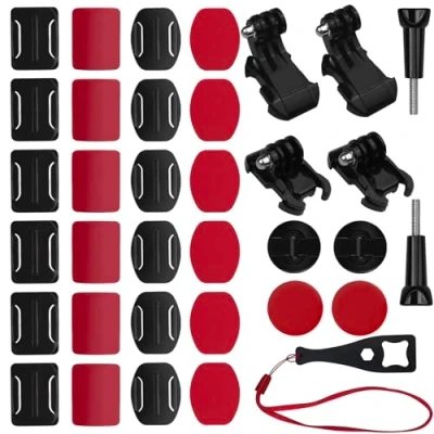 Afbeelding van Baxcdyswe 35 stuks gebogen en platte zelfklevende houders, compatibel met Gopro Hero 12, 11, 10, 9, 8, 7, 6, 5, Session, 4, 3, 3+, 2, 1 Action Camera&#039;s, Cam Headset Houder Vervangingsset
