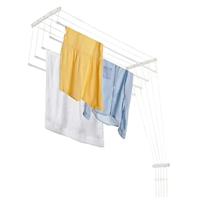 Afbeelding van KADAX Plafondwasrek met 5 stangen, wanddroger stalen spijlen, belastbaar tot 10 kg (wit/100 cm)