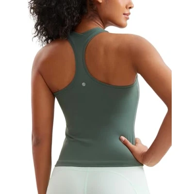 Afbeelding van CRZ YOGA Butterluxe Mouwloos sportshirt voor dames, racerback sport tanktop zomer, yoga, fitness, comfortabel hemdje, Donker bos groen