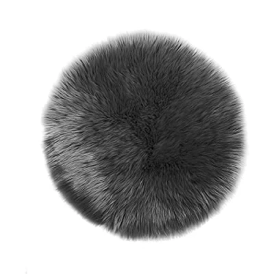 Afbeelding van Teppich Wölkchen tapijt van kunstbont lams en schapenvacht, pluizig voor slaapkamer, woonkamer, kinderkamer, stoeldecoratie, donkergrijs, 30 cm, rond