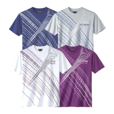 Afbeelding van ATLAS FOR MEN Set van 4 T shirts in grote maten M tot 5XL, marineblauw, pruim, zuiver wit, lichtgrijs, 4XL