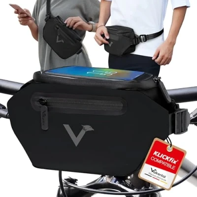 Afbeelding van Valkental® x KLICKfix® 3 in 1 stuurtas Volledig reflecterend &amp; waterdicht Geschikt als heuptas 4L volume KLICKfix fiets E bike