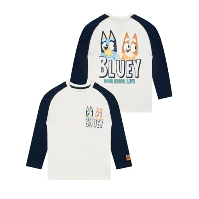 Afbeelding van Bluey T shirt voor kinderen, jongens, katoen, met lange mouwen Gebroken wit