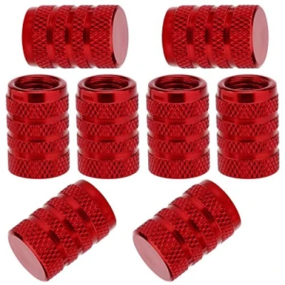 Afbeelding van SAVITA 8 stuks ventieldoppen voor auto, bandenventieldop van aluminium met rubberen ring auto&#039;s, SUV&#039;s, fietsen, vrachtwagens, motorfietsen (rood)