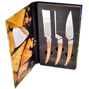 Afbeelding van Legnoart Kaasmessenset 3pcs Caseus Legno24 Essenhout Giftbook
