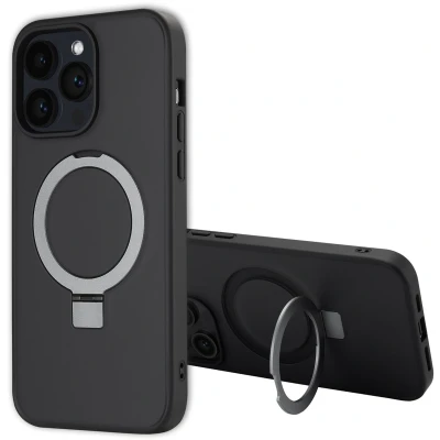 Afbeelding van Accezz Hoesje Geschikt voor iPhone 14 Pro Max Ring Stand Backcover MagSafe Zwart