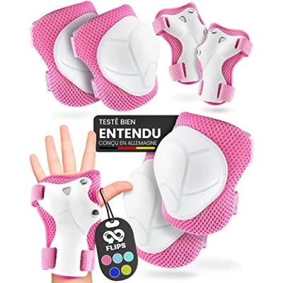 Afbeelding van 99FLIPS Flash 6 stuks knie en elleboogbeschermers voor kinderen, TÜV Rheinland GS gecertificeerd, maat XS, roze