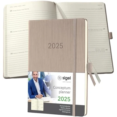 Afbeelding van Weekagenda Conceptum A5 2025 (NL/FR/EN/DU) taupe Hardcover