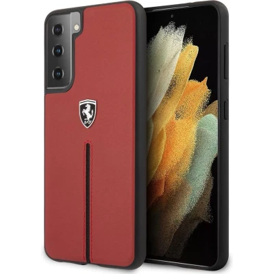 Afbeelding van Samsung Galaxy S21+ Backcase hoesje Ferrari Effen Rood Leer
