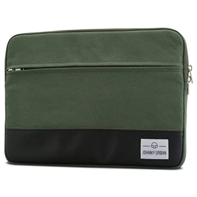 Afbeelding van Johnny Urban Laptophoes 15 15,6 inch groen canvas tas voor laptop Dell HP Samsung Acer ASUS Lenovo &amp; Plus laptoptas van katoenen