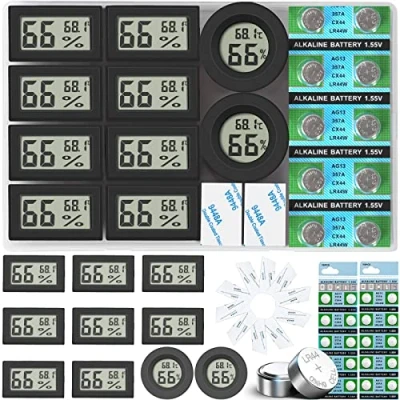 Afbeelding van Vaikby Set van 10 digitale thermometers voor binnen, hygrometer, mini temperatuur en vochtigheidsmonitor, groot lcd display thuis, broeikas, baby, kantoor, thuis
