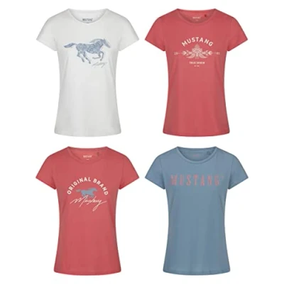 Afbeelding van Mustang Dames T shirt Alexia C Logo slim fit Wit L ronde hals Volwassenen Basic met korte mouwen en gemaakt van 100% katoen