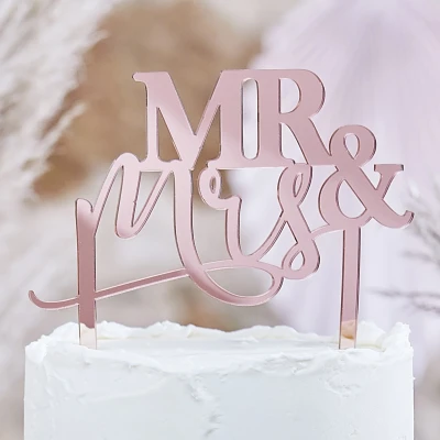Afbeelding van Mr and Mrs taarttopper Rosé goud 15x16cm