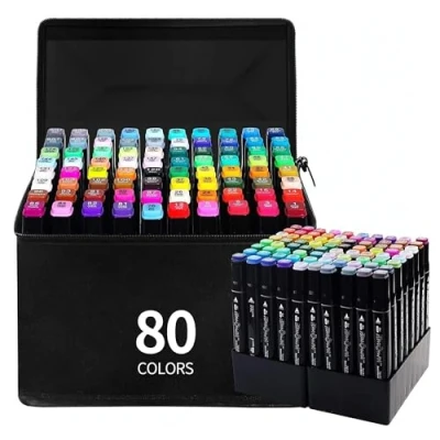 Afbeelding van Home Markt24 80 stuks dubbelzijdige alcoholmarkers + zakje hoge pigmentatie, waterdicht, duurzaam, perfect voor kunstenaars en kleurboeken