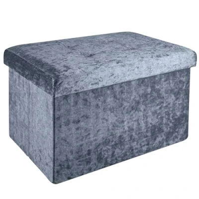 Afbeelding van Intirilife Opvouwbare bank 49x30x30 cm in fluweelgrijs Zitkubus met opbergruimte en deksel fluwelen hoes voetensteun opbergbox kist zitkruk