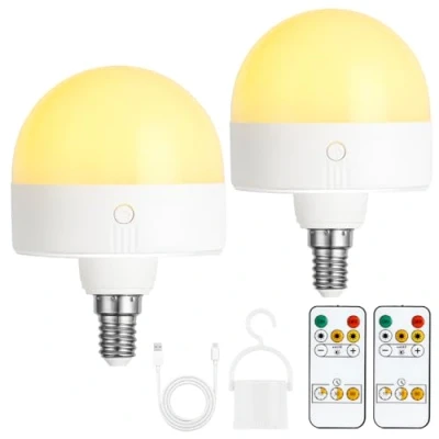 Afbeelding van Set van 2 oplaadbare lampen met timer en afstandsbediening, dimbare batterijlamp magnetische basis, E14 ledlamp, niet bedraad 3 temperaturen