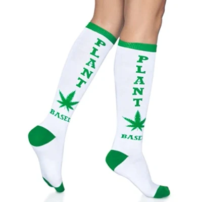 Afbeelding van Leg Avenue Casual kniekousen voor dames, wit/groen, één maat, Wit/Groen