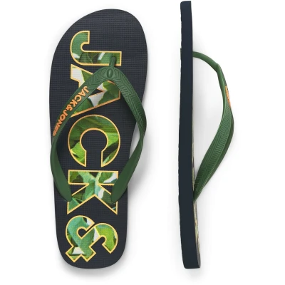 Afbeelding van Jack &amp; Jones Heren Teenslippers JFWLOGO Palm Print Donkerblauw/Groen Maat 46/47
