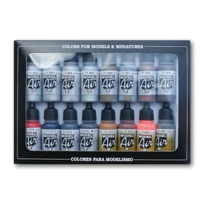 Image de Vallejo Lot de 16 pots peinture acrylique pour Air Brush Couleurs assorties Effet métallisé