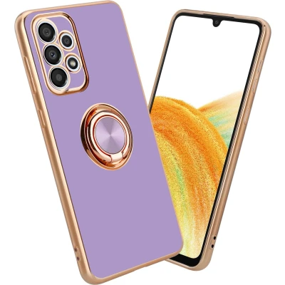Afbeelding van Cadorabo Hoesje geschikt voor Samsung Galaxy A33 5G in Glossy Licht Paars Goud met ring Beschermhoes van flexibel TPU silicone Case Cover camerabescherming en magnetische autohouder