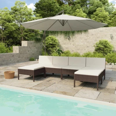 Afbeelding van 6 delige Loungeset met kussens poly rattan bruin