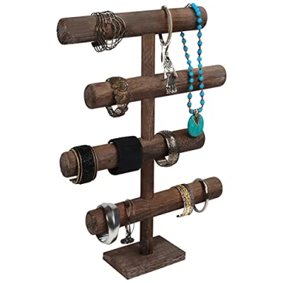 Afbeelding van Belle Vous 4 Laags Houten Sieraden Houder Display Standaard 48 cm in Hoogte Organizer voor Kettingen, Armbanden, Horloges, Scrunchies en Hangers T Balk Tafeltop Opslag Toren