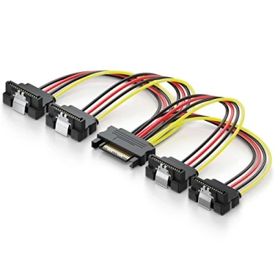 Afbeelding van deleyCON 0,15 m voedingsadapter S ATA Y 1 x SATA aansluiting op 4 schuine stekker interne stroomkabel HDD SSD stroomvoorziening van maximaal apparaten
