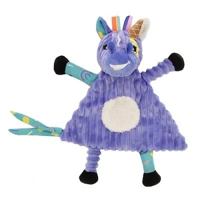 Afbeelding van Les Déglingos Baby Kiprokos Zebra knuffeldier ref 36734 paars ultrazachte stof cadeau idee vanaf de geboorte 28 cm