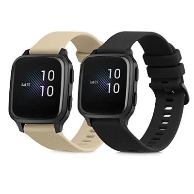 Afbeelding van kwmobile 2x horlogebandjes geschikt voor Garmin Venu Sq Music / bandje Smartwatch bandjes van TPU Activity tracker horloge band in zwart beige