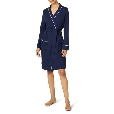 Image de Amazon Essentials Peignoir mi long léger gaufré pour femme (disponible en grande taille), bleu marine, XL