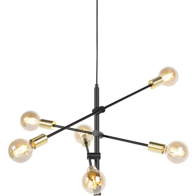 Afbeelding van QAZQA Industriële hanglamp zwart en goud 78 cm 6 lichts Sydney