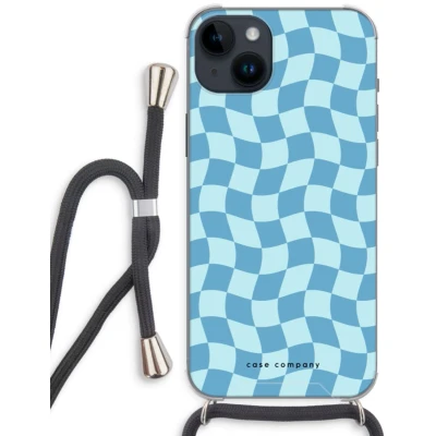 Afbeelding van Case Company® hoesje met Koord geschikt voor iPhone 14 Plus Grid Blauw Telefoonhoesje Zwart Extra Bescherming aan alle Kanten en Over de Schermrand