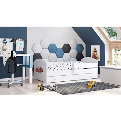 Afbeelding van KOBI Kinderbed LUK wit met lade opslag 140 x 70 cm jongensbed klein meisjesbed voor kinderen matras en frame de babykamer eenpersoonsbed barrière Balustrade