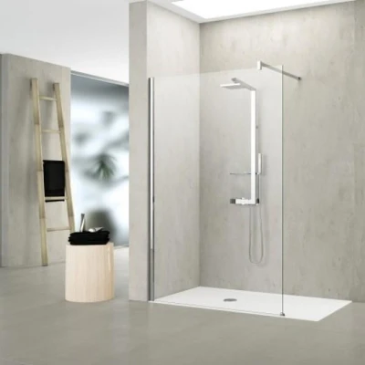 Afbeelding van Novellini Kuadra inloopdouche H 87/90x200cm met muursteun 100cm chroom/helder