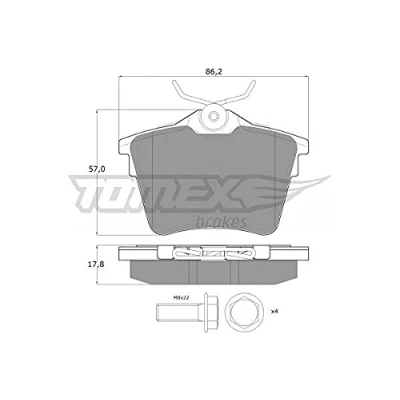 Afbeelding van TOMEX brakes TX 14 69 Remblokkenset Achteras Niet geschikt voor slijtage waarschuwingscontact Met remzadelschroef CITROËN: C5 III Estate, 3