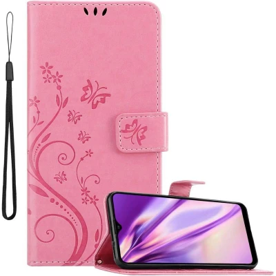 Afbeelding van Cadorabo Hoesje geschikt voor Samsung Galaxy A20s in BLOEMEN ROZE Beschermhoes bloemmotief met magnetische sluiting, standfunctie en kaartsleuven Book Case Cover Etui