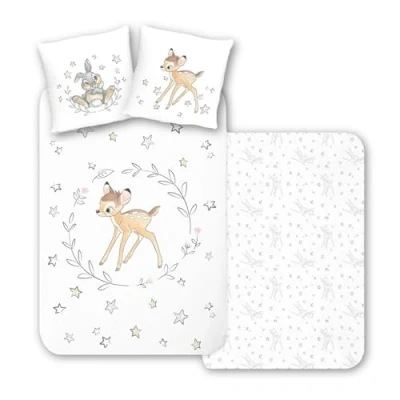 Afbeelding van MTOnlinehandel Flanellen beddengoed 135 x 200 cm, Bambi &amp; Klopfer, voor meisjes, jongens, zacht en behaaglijk, winter, 1 kussensloop 80 cm + dekbedovertrek 100% katoen