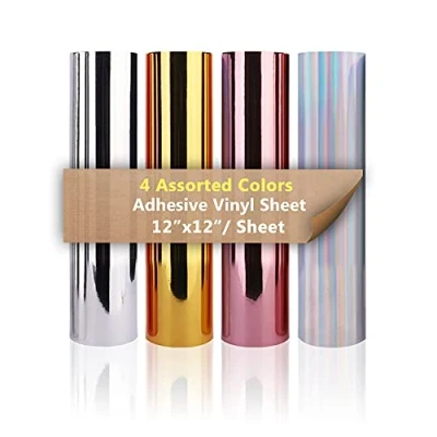 Afbeelding van 4 stuks vinylvellen, chroom metallic, kleuren, permanent zelfklevend, 30,5 x cm (goud, zilver, roségoud, holografisch zilver)