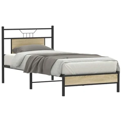 Afbeelding van Bedframe Led Massief Hout Wit 140X190 cm 90 x 190 / Sonoma eiken