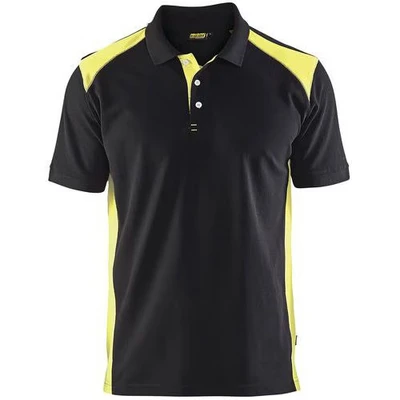 Image de Polo piqué noir/jaune fluorescent