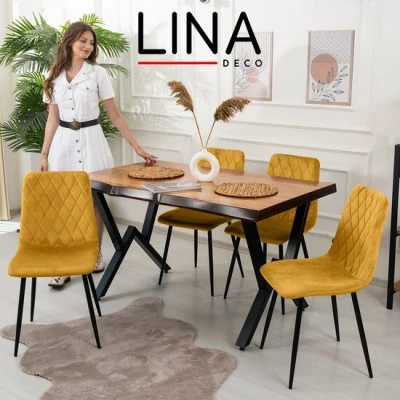 Afbeelding van Lina Elisia Eetkamerstoel Fel Geel Velvet